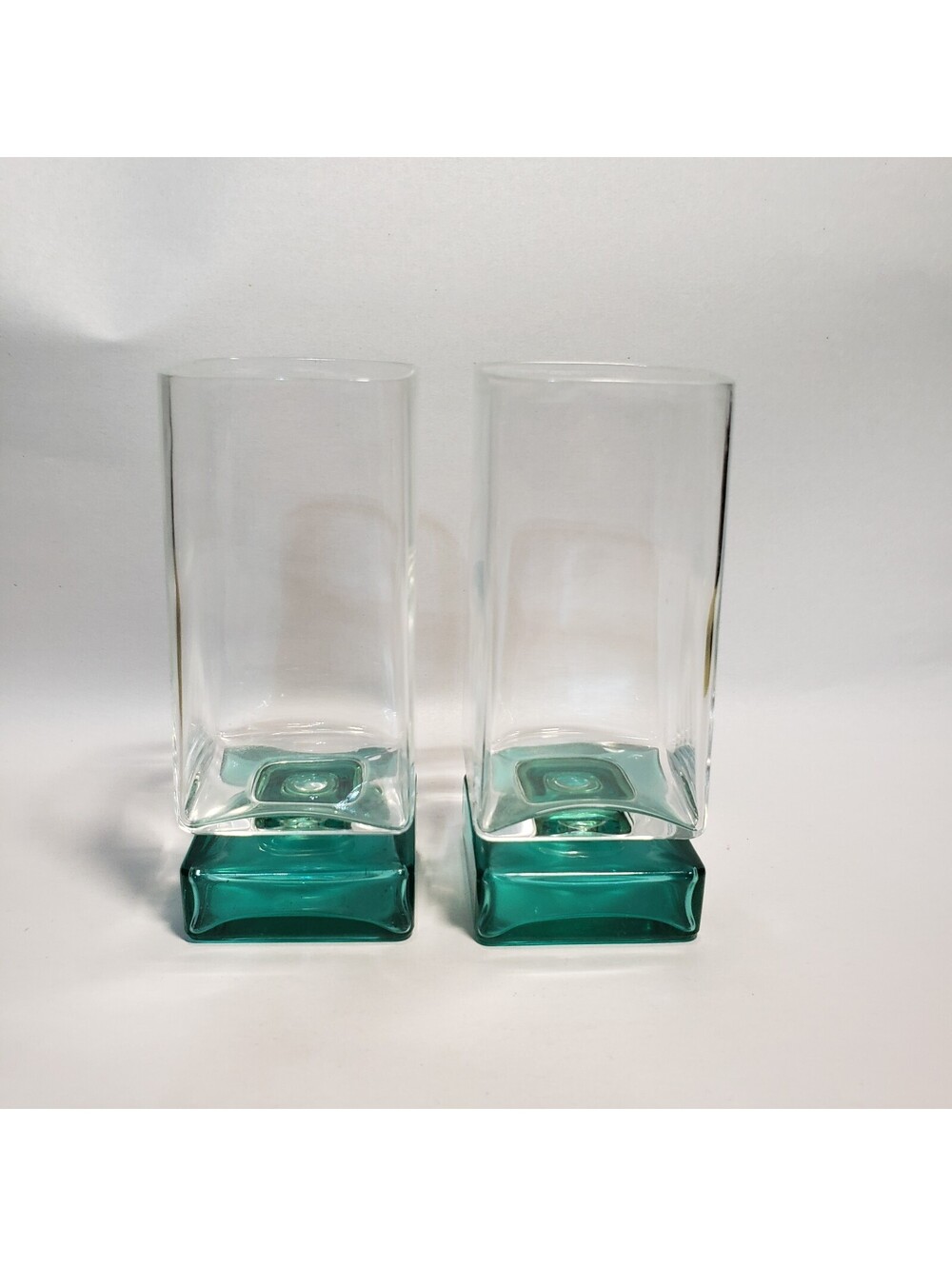 2 Luigi Bormioli Van Gogh Aqua Green Base Glasses Square 4.75"